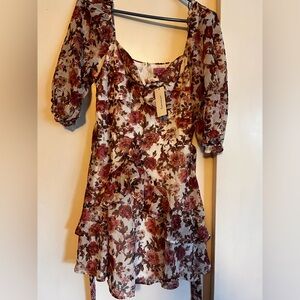 Francesca's Collections Burgundy Floral Long Sleeve Dress